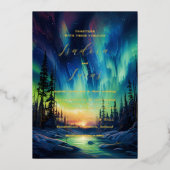 betoverende winter | Noorderlicht bruiloft Folie Uitnodiging (Voorkant)