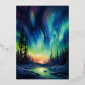 betoverende winter | Noorderlicht bruiloft Folie Uitnodiging (Achterkant)