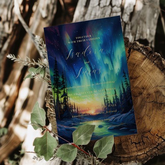 betoverende winter | Noorderlicht bruiloft Folie Uitnodiging