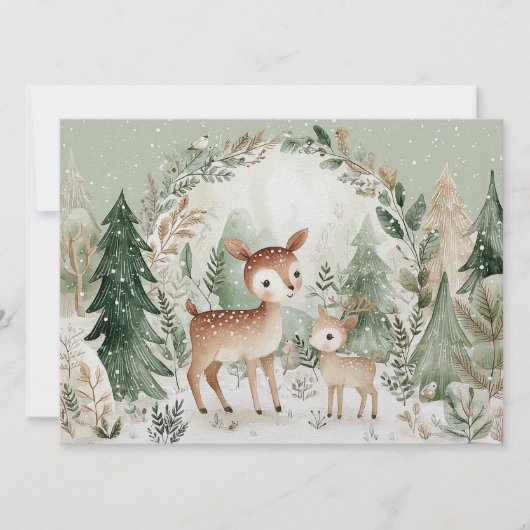 Betoverende winterscène met herten Prettig kerstfe Feestdagenkaart (Voorkant)