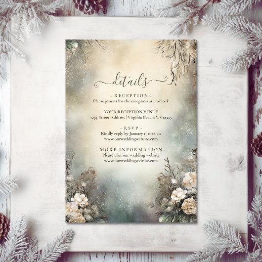 betoverende wintertuin bloemenbruiloft details informatiekaartje