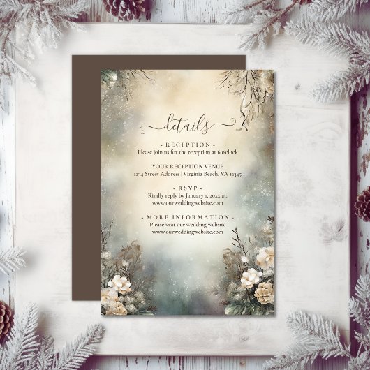 betoverende wintertuin bloemenbruiloft details informatiekaartje