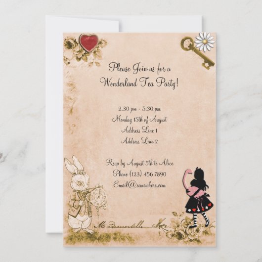Betoverende Wonderland Tea Party Moederdag Kaart (Achterkant)