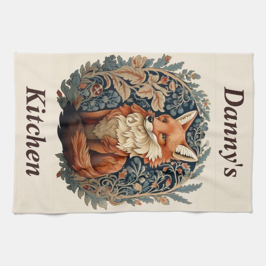 Betoverende Woodland Fox met aangepaste naam Theedoek (Horizontaal)