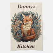 Betoverende Woodland Fox met aangepaste naam Theedoek (Verticaal)