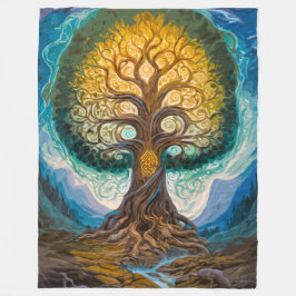 Betoverende Yggdrasil gloeiende boom Magisch lands Fleece Deken