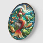 Betoverende zeemeermin zittend op een rots onder e grote klok (Hoek)