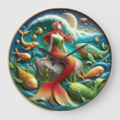 Betoverende zeemeermin zittend op een rots onder e grote klok (Voorkant)