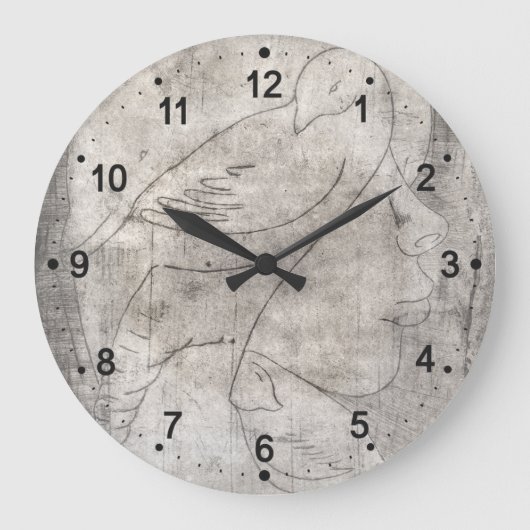 Betoverende zwart-wit print: Young Girl Among Grote Klok (Voorkant)