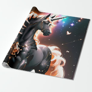 Betoverende zwarte eenhoorn verjaardagscadeau wrap cadeaupapier