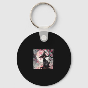 Betoverende zwarte kat en heks Pet Halloween kunst Sleutelhanger