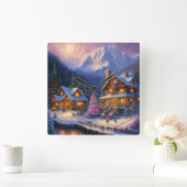 Betovering in Everwinter: Een Thomas Kinkade Inspi Vierkante Klok (Huis)