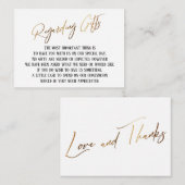 Betreffende cadeaubonnen met een modern goudhandsc informatiekaartje (Voorkant / Achterkant)