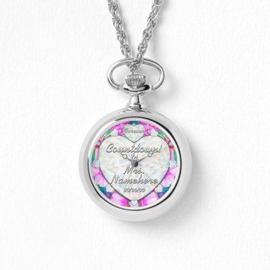 Betrokken! Bruiloft aftellen! Achternaam toevoegen Horloge (Voorkant)