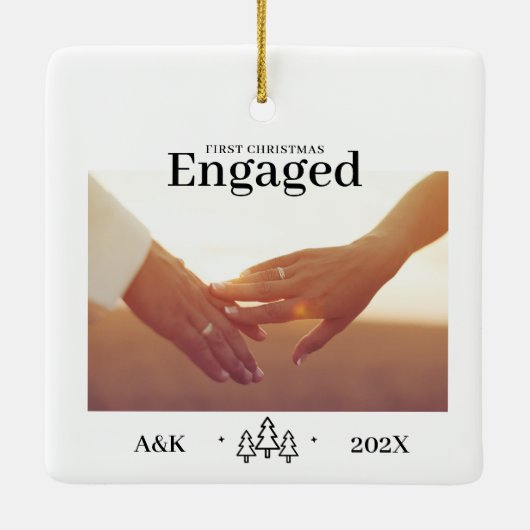 Betrokken eerste kerstfoto keramisch ornament (Achterkant)