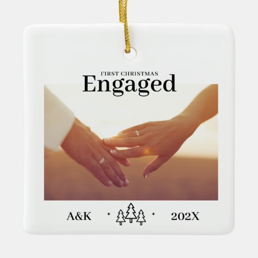 Betrokken eerste kerstfoto keramisch ornament (Voorkant)