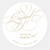 Betrokken elegante gouden verlovingsfeest ronde sticker (Voorkant)