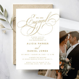 Betrokken elegante wit gouden foto verlovingsfeest kaart