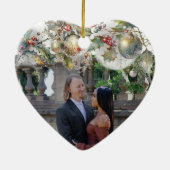 Betrokken en vrolijk dubbelzijdig hart paar foto keramisch ornament (Achterkant)