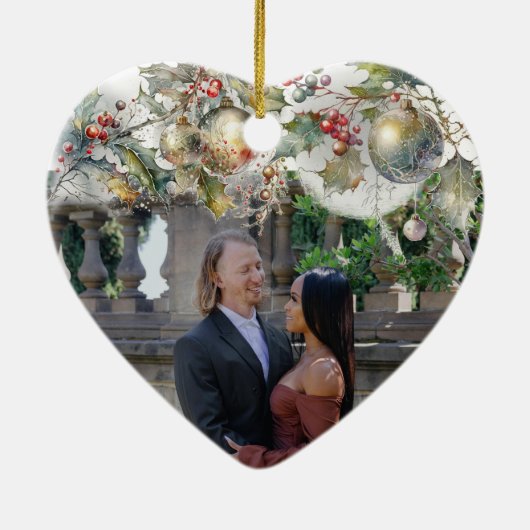 Betrokken en vrolijk dubbelzijdig hart paar foto keramisch ornament (Achterkant)