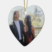 Betrokken en vrolijk dubbelzijdig hart paar foto keramisch ornament (Links)