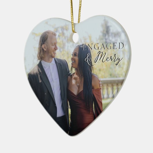 Betrokken en vrolijk dubbelzijdig hart paar foto keramisch ornament (Links)