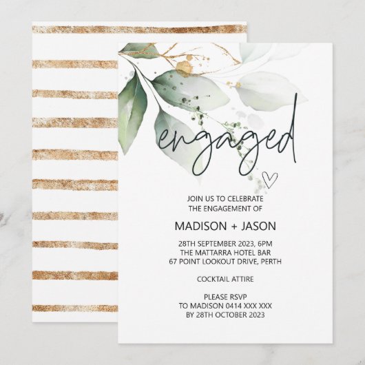 Betrokken Engagement Party Trouwen met groen Kaart (Voorkant / Achterkant)