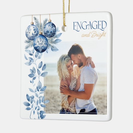 Betrokken & Helder 2 Vierkant Verloving Foto Keramisch Ornament (Links)