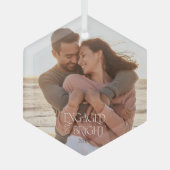 Betrokken & Heldere Minimalistische Moderne Trouwf Glas Ornament (Voorkant)