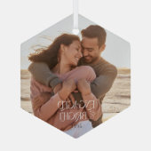 Betrokken & Heldere Minimalistische Moderne Trouwf Glas Ornament (Achterkant)