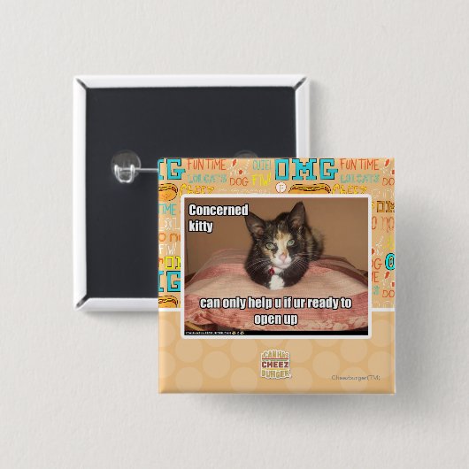 Betrokken Kat Vierkante Button 5,1 Cm (Voorkant /achterkant)