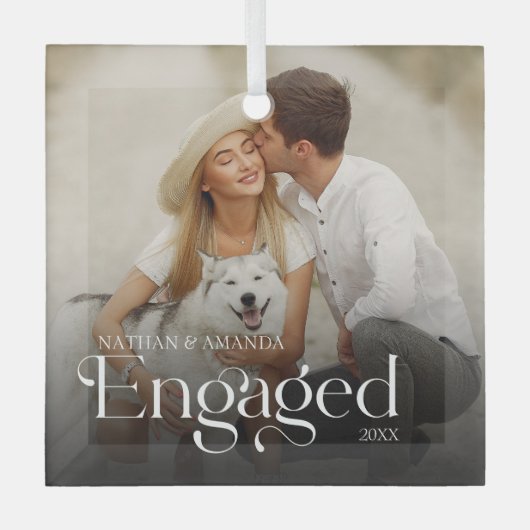 Betrokken Minimal & Modern Paar Foto Glas Ornament (Voorkant)