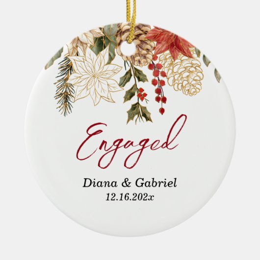 Betrokken Red Flowers Kerstmis Keramisch Ornament (Voorkant)