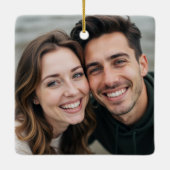 Betrokken zwart-gouden script Fotoherinnering Keramisch Ornament (Achterkant)