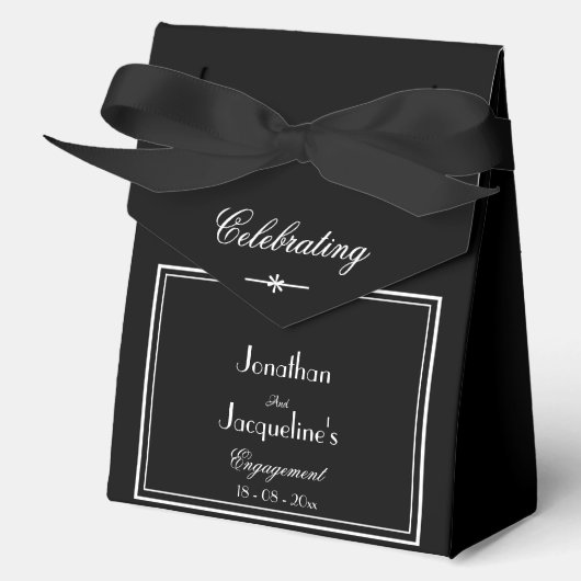 Betrokkenheid Party Chique Script Elegant Groot Zw Bedankdoosjes (Voorkant)