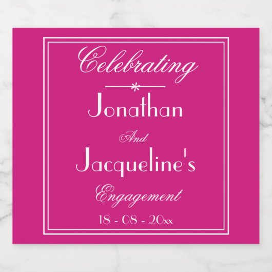 Betrokkenheid Party Chique Script Elegant Magenta Sparkling Wijnetiket (Enkel label)