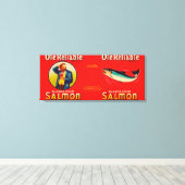 Betrouwbaar merk Salmon Label- Seattle, WA Canvas Afdruk (Insitu (Houten vloer))