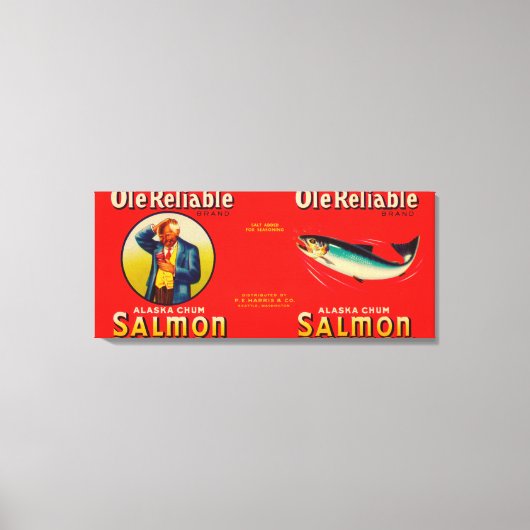 Betrouwbaar merk Salmon Label- Seattle, WA Canvas Afdruk (Voorkant)