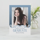 Betrouwbare Blue Photo Lijst Invitation Kaart (Staand voorkant)