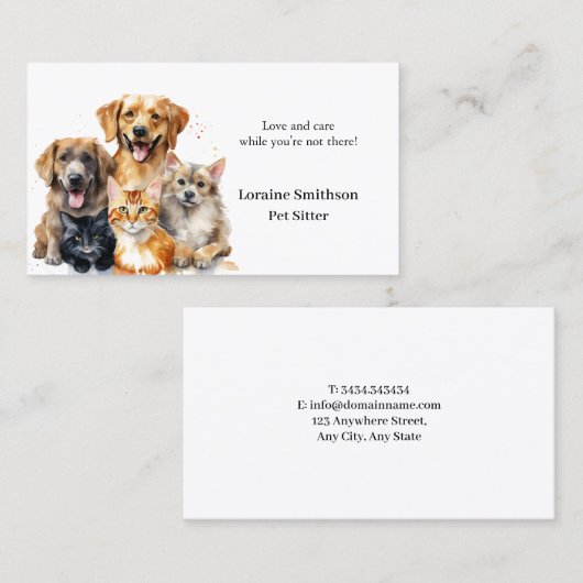 Betrouwbare huisdier sitter zorg visitekaartje (Voorkant / Achterkant)