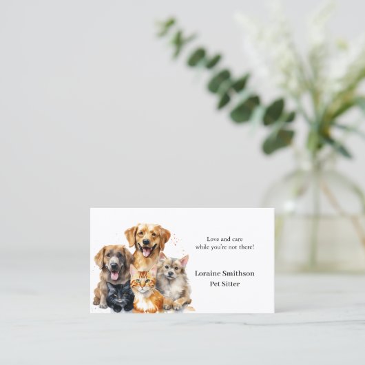 Betrouwbare huisdier sitter zorg visitekaartje (Staand voorkant)