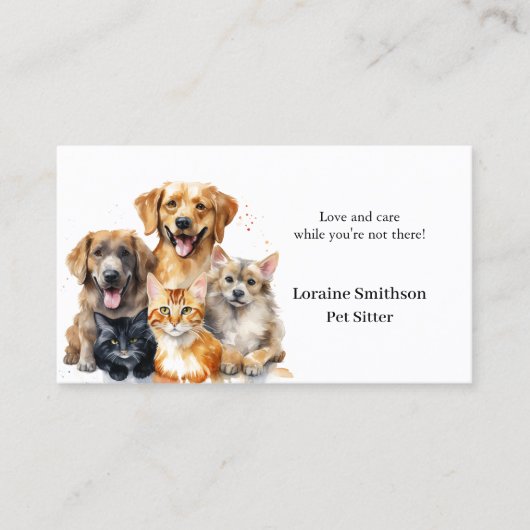 Betrouwbare huisdier sitter zorg visitekaartje (Voorkant)
