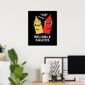 Betrouwbare Sauces Funny Food Pun Dark BG Poster (Thuiskantoor)