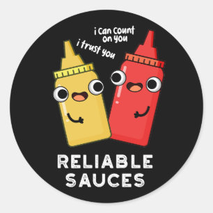 Betrouwbare Sauces Funny Food Pun Dark BG Ronde Sticker