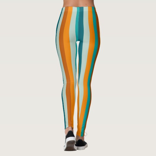 Betrouwbare strips Vertical Aqua Oranje Rust Leggings (Achterkant)