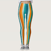 Betrouwbare strips Vertical Aqua Oranje Rust Leggings (Voorkant)