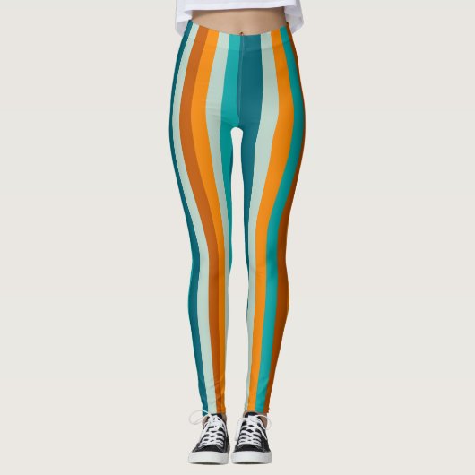 Betrouwbare strips Vertical Aqua Oranje Rust Leggings (Voorkant)