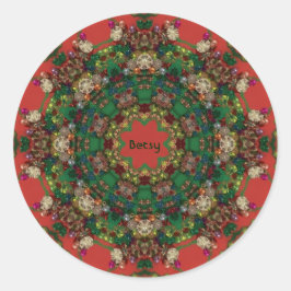 BETSY ~ CHRISTMAS ~ Yellow Green Red ~ Ronde Sticker