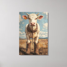 Betsy de Koe in Cowboy Boots Rustic Farmhouse Art