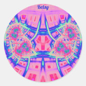 BETSY ~ Pink Blue en Green BRIGHT FUN! ~ Ronde Sticker (Voorkant)